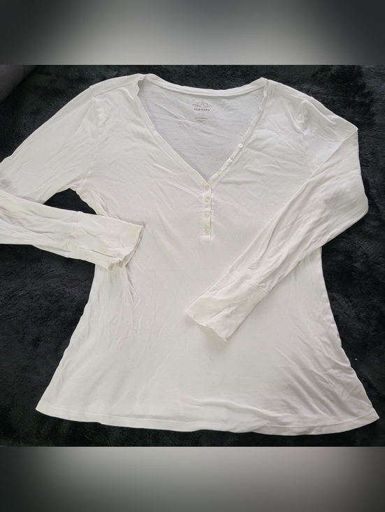 Old Navy Tops - Old Navy Long-Sleeve Feather Weight Micro Ribb  Henley  Womens L. Nat Distressed